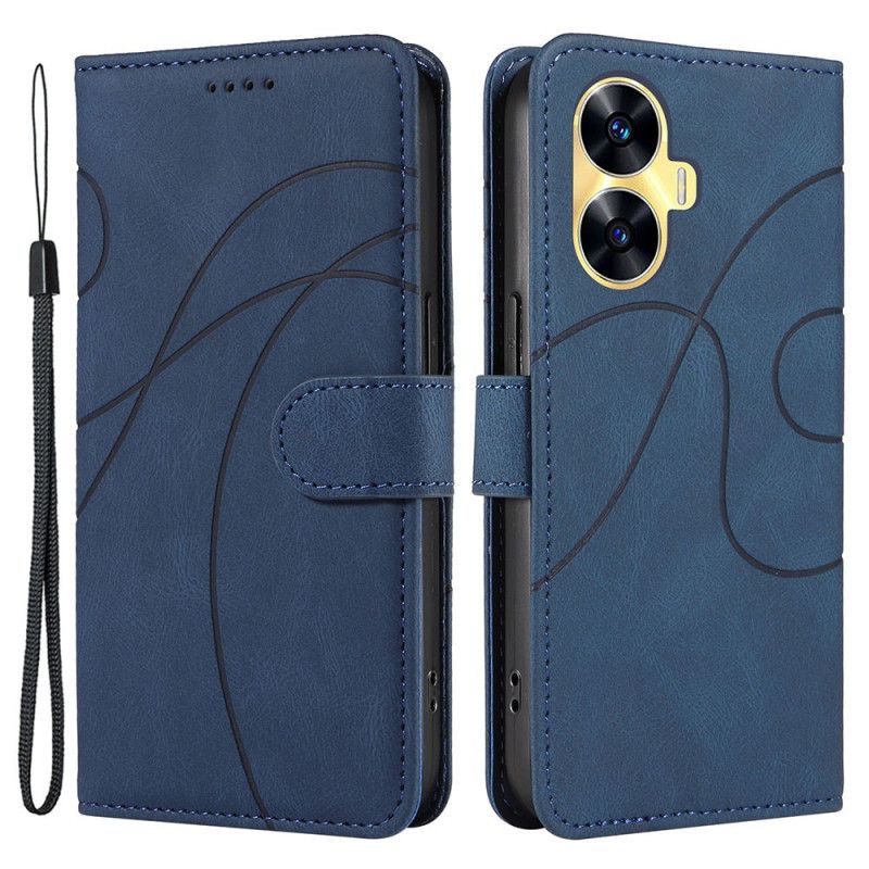 Skórzany Futerał Realme C55 Etui Na Telefon Faliste Linie Ze Smyczą