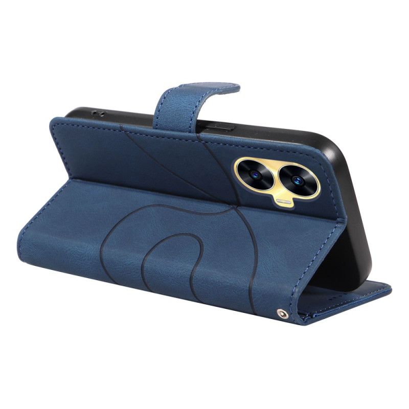 Skórzany Futerał Realme C55 Etui Na Telefon Faliste Linie Ze Smyczą