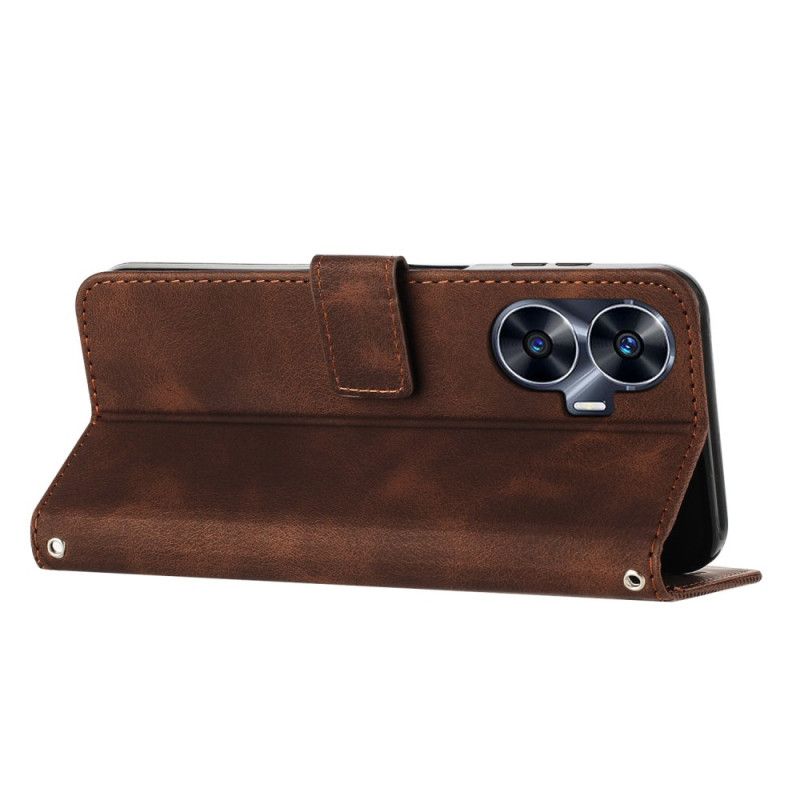 Skórzany Futerał Realme C55 Etui Na Telefon Geometryczne Linie Ze Smyczą