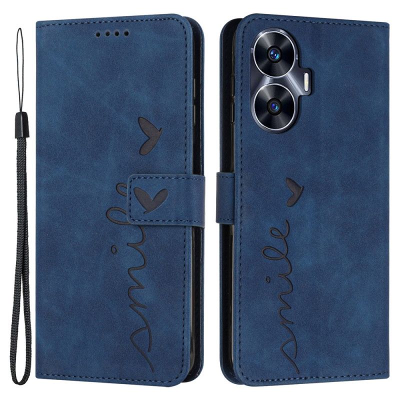 Skórzany Futerał Realme C55 Etui Na Telefon Uśmiech Ze Smyczą