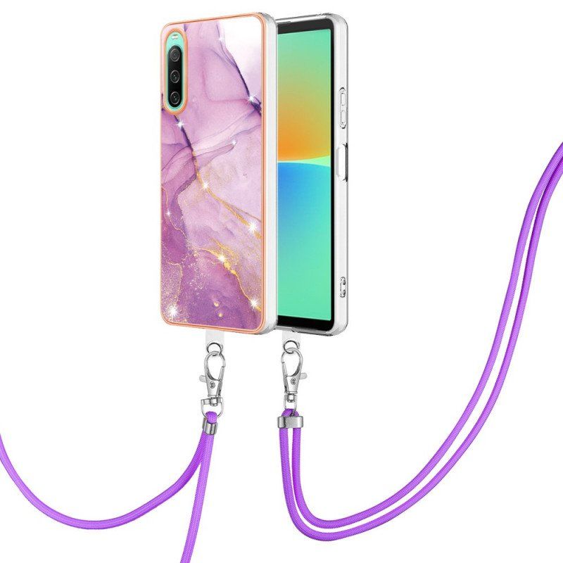 Futerały do Sony Xperia 10 IV ze Sznurkiem Z Marmurowym Sznurkiem