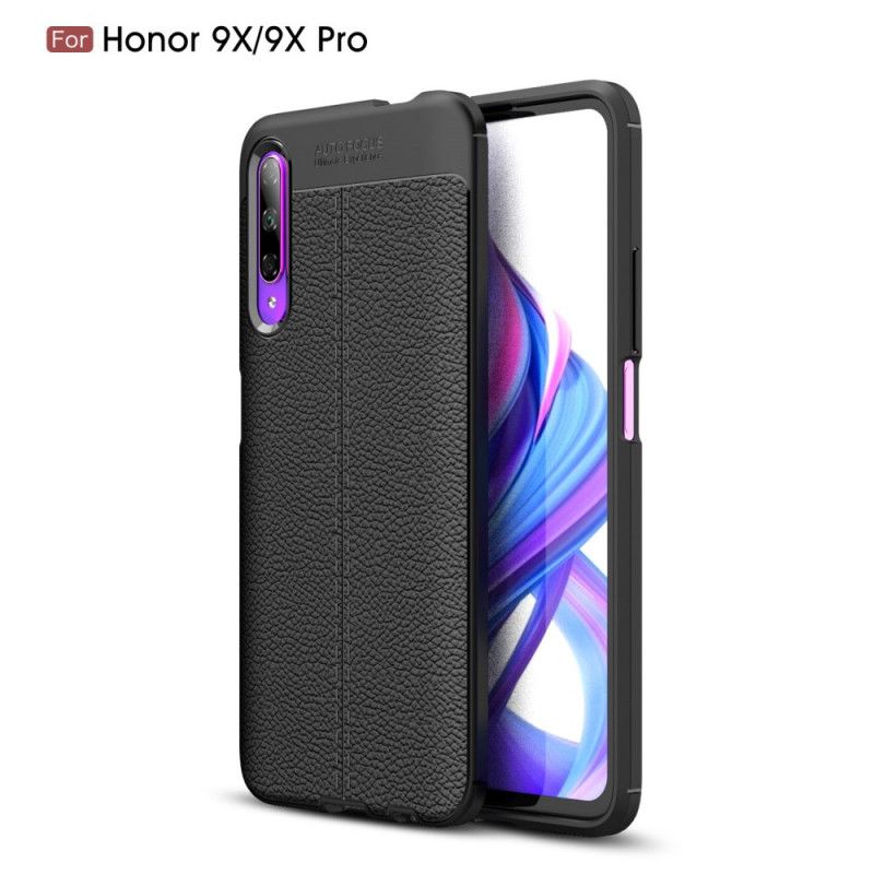 Etui Honor 9X Pro Czerwony Czarny Efekt Skóry Z Podwójną Linią Liczi