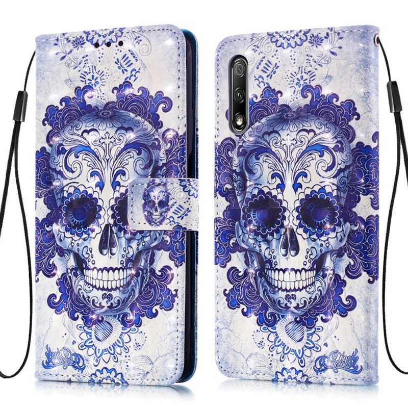 Skórzany Futerał Honor 9X Pro Etui na Telefon 3D Niebieska Czaszka