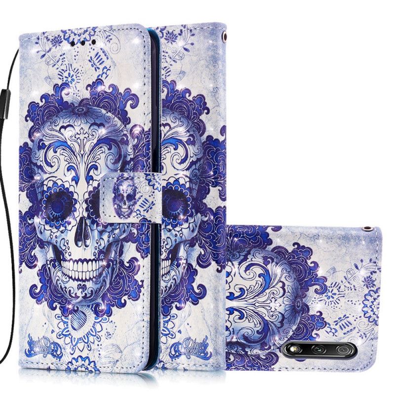 Skórzany Futerał Honor 9X Pro Etui na Telefon 3D Niebieska Czaszka