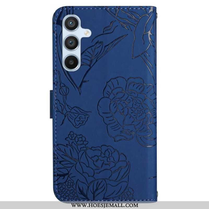 Skórzany Futerał Samsung Galaxy M55 5g Etui Na Telefon Nadruk W Motyle Z Paskiem Na Ramię