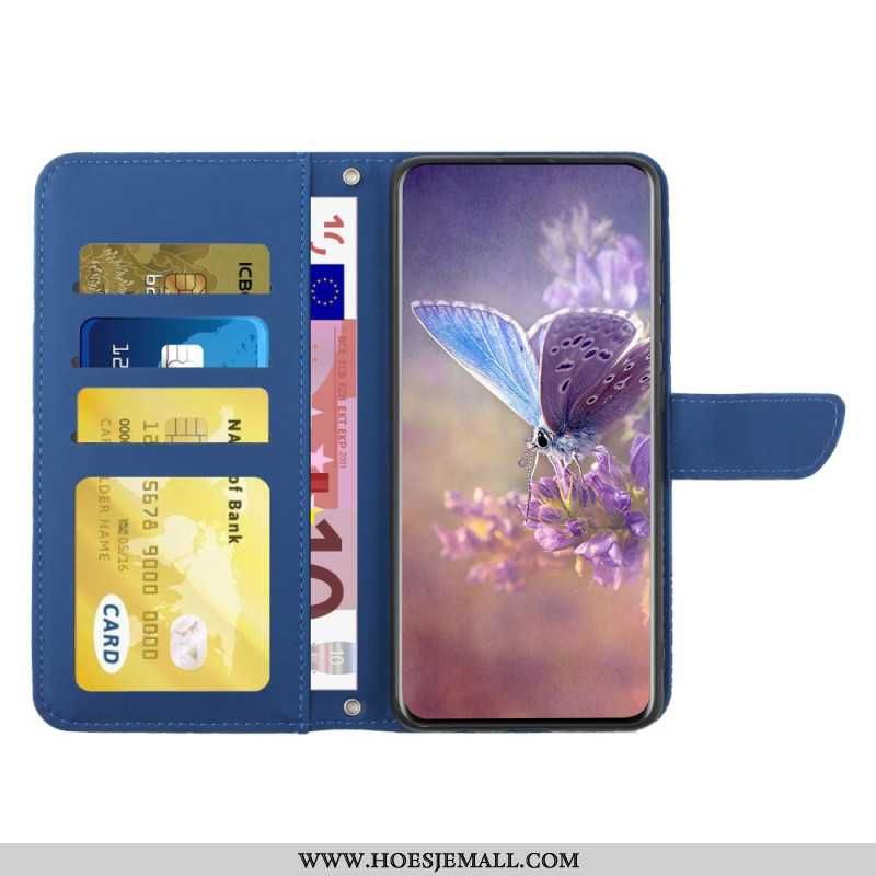 Skórzany Futerał Samsung Galaxy M55 5g Etui Na Telefon Nadruk W Motyle Z Paskiem Na Ramię