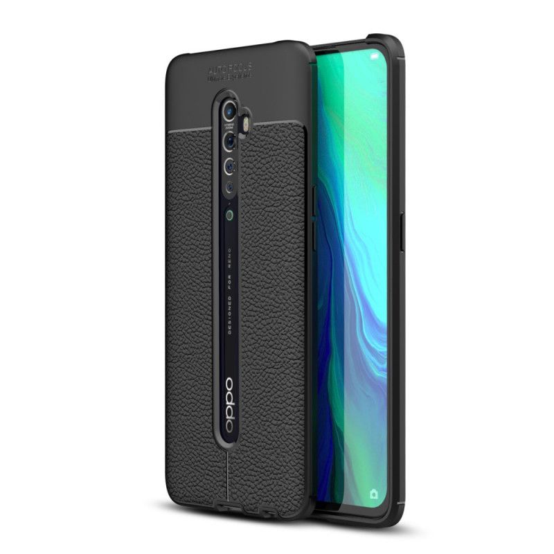 Etui Oppo Reno 2 Czerwony Czarny Efekt Skóry Z Podwójną Linią Liczi