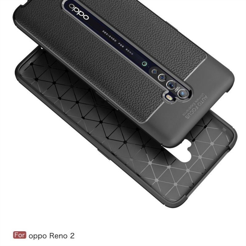 Etui Oppo Reno 2 Czerwony Czarny Efekt Skóry Z Podwójną Linią Liczi