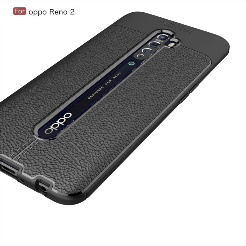 Etui Oppo Reno 2 Czerwony Czarny Efekt Skóry Z Podwójną Linią Liczi