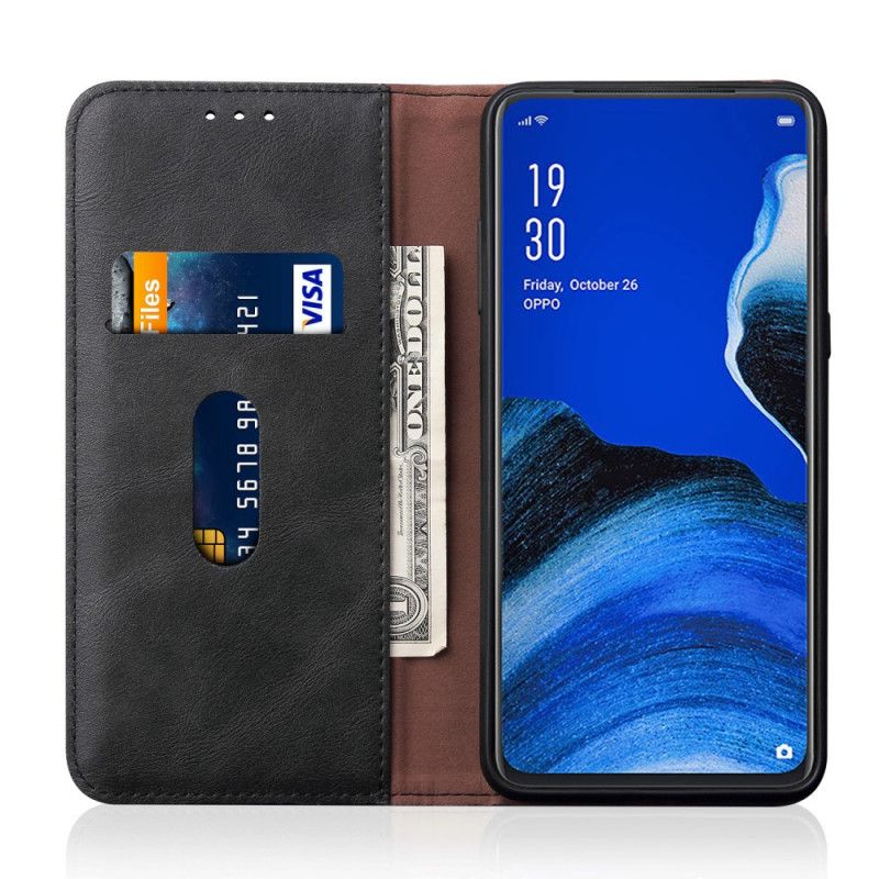 Flip Kotelot Oppo Reno 2 Czerwony Czarny Efekt Szytej Skóry Etui Ochronne