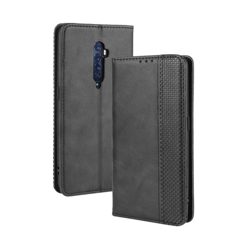 Flip Kotelot Oppo Reno 2 Czerwony Czarny Stylizowany Efekt Skóry W Stylu Vintage