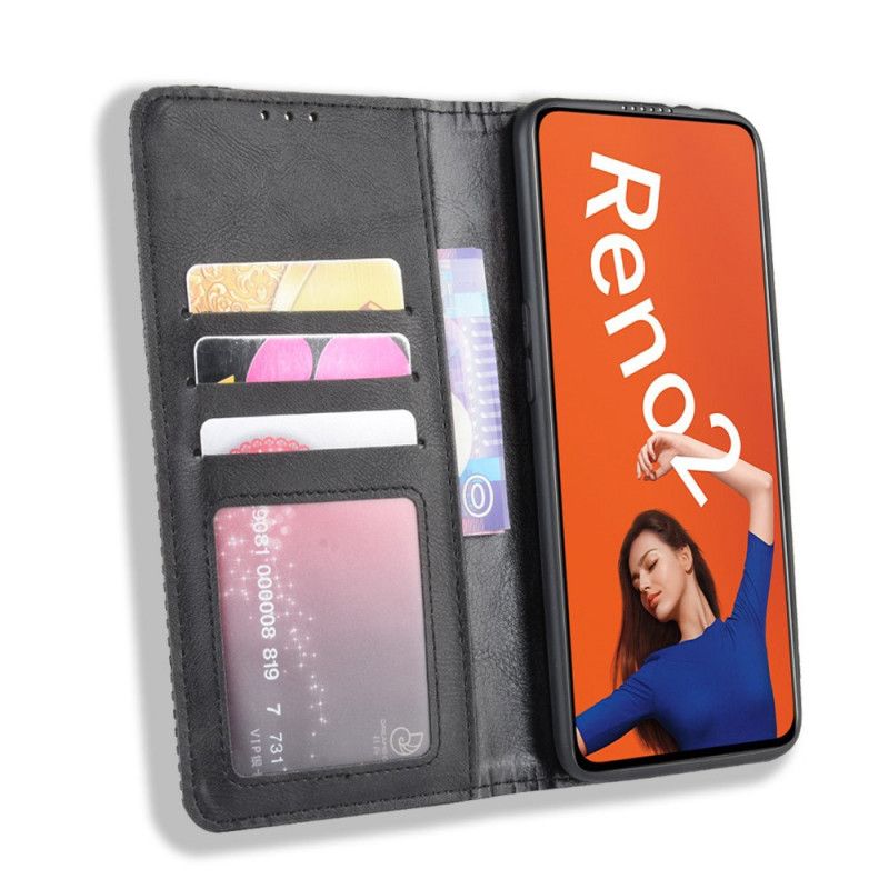 Flip Kotelot Oppo Reno 2 Czerwony Czarny Stylizowany Efekt Skóry W Stylu Vintage