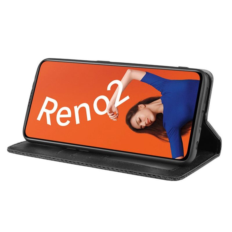 Flip Kotelot Oppo Reno 2 Czerwony Czarny Stylizowany Efekt Skóry W Stylu Vintage