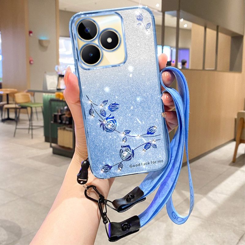 Etui Do Realme C53 Uchwyt Z Brokatem I Kryształkami Kadem Ze Smyczką