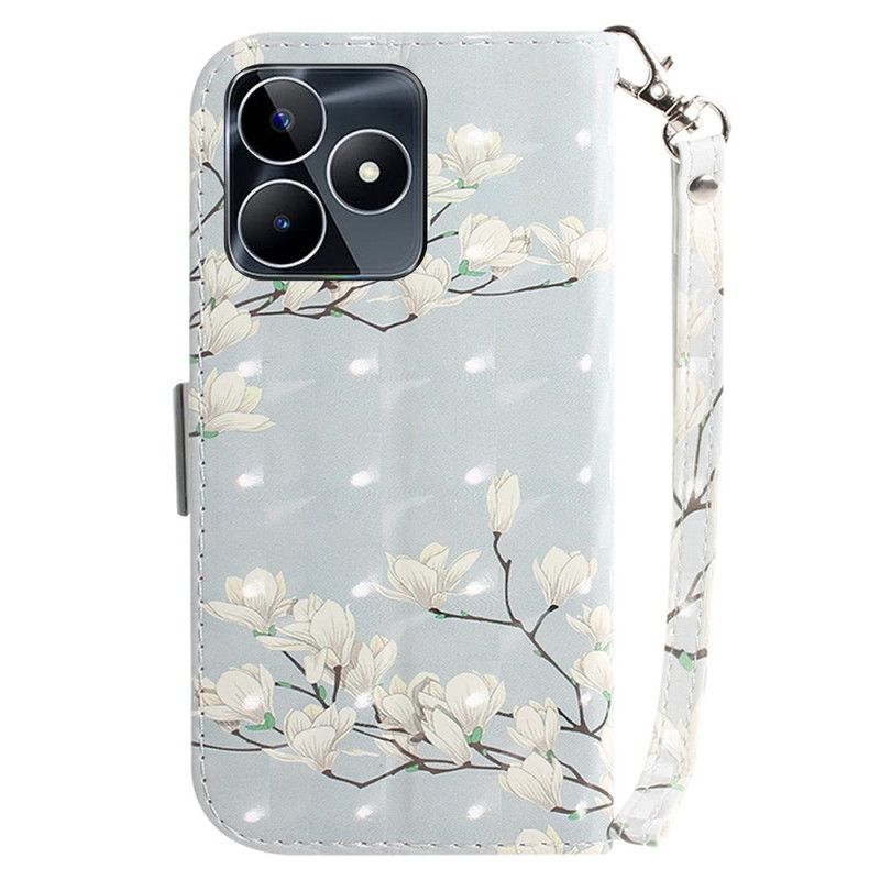 Etui Folio Realme C53 Uchwyt Z Magnolią I Smyczką