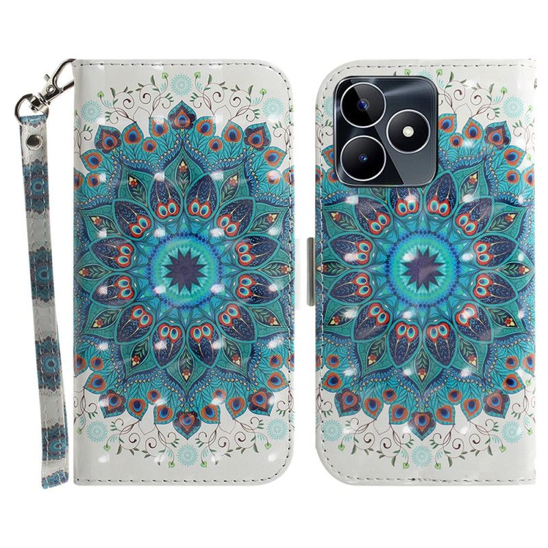Etui Folio Realme C53 Uchwyt Z Zieloną Mandalą I Smyczką Etui Ochronne