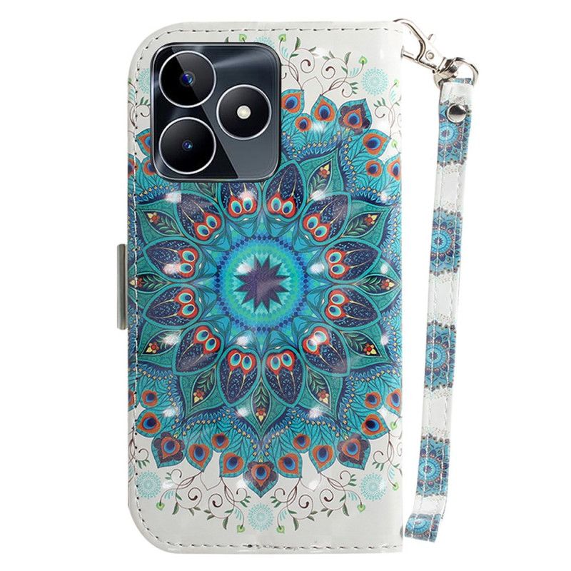 Etui Folio Realme C53 Uchwyt Z Zieloną Mandalą I Smyczką Etui Ochronne