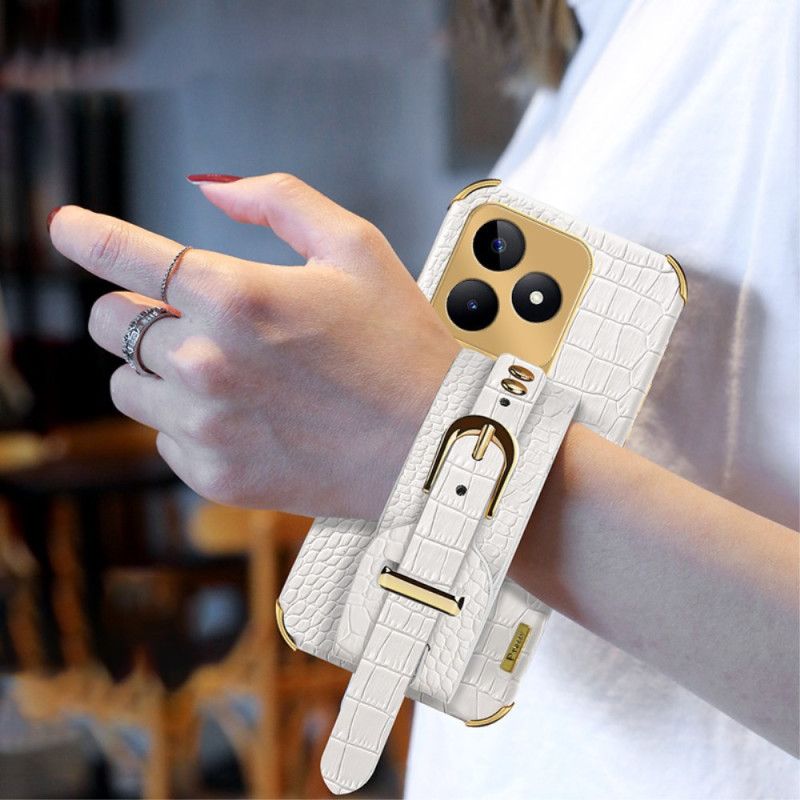 Etui Realme C53 Uchwyt Bransoletki Z Fakturą Krokodyla Etui Ochronne