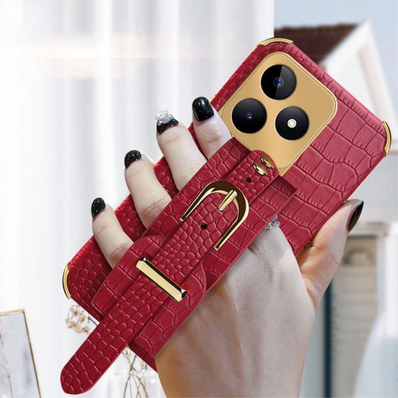 Etui Realme C53 Uchwyt Bransoletki Z Fakturą Krokodyla Etui Ochronne