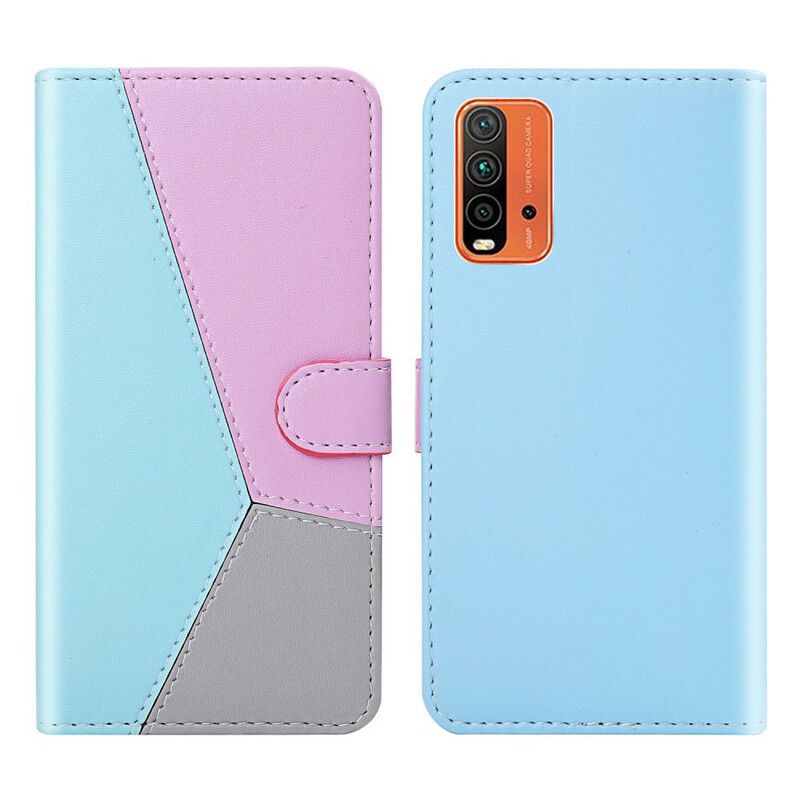 Etui Folio Do Xiaomi Redmi 9t Trójkolorowy Efekt Skóry