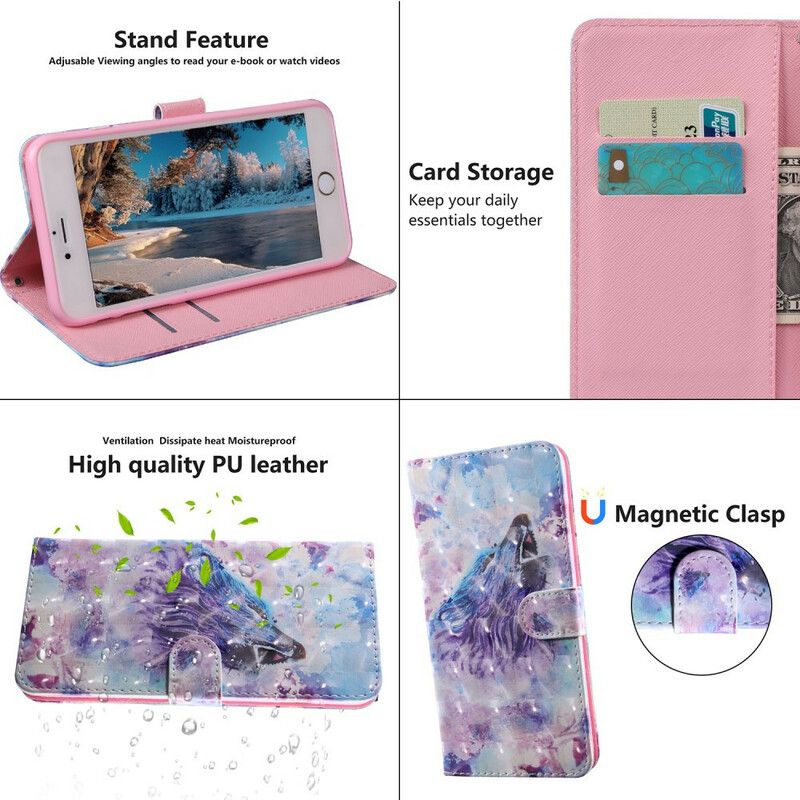 Etui Folio Xiaomi Redmi 9t Wilk Akwarela Etui Ochronne