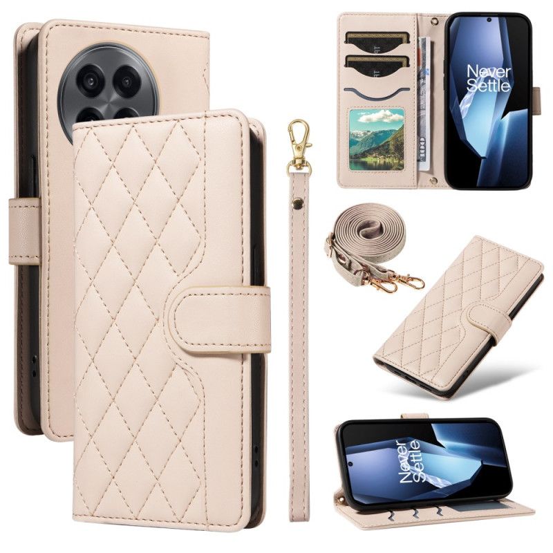 Etui Folio Oneplus 13r Pikowany Z Paskiem I Paskiem Na Ramię