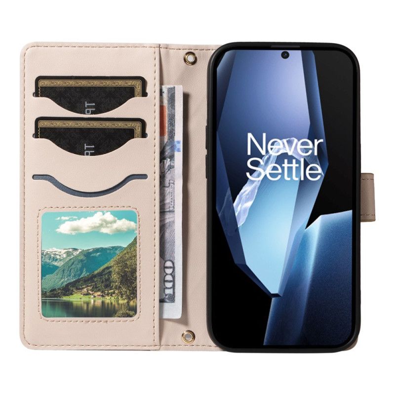 Etui Folio Oneplus 13r Pikowany Z Paskiem I Paskiem Na Ramię