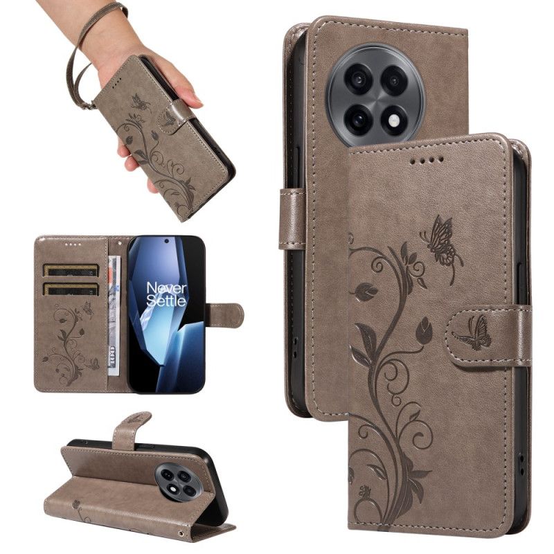 Skórzany Futerał Oneplus 13r Etui Na Telefon Pasek Z Kwiatowym Wzorem