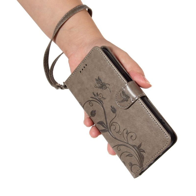 Skórzany Futerał Oneplus 13r Etui Na Telefon Pasek Z Kwiatowym Wzorem