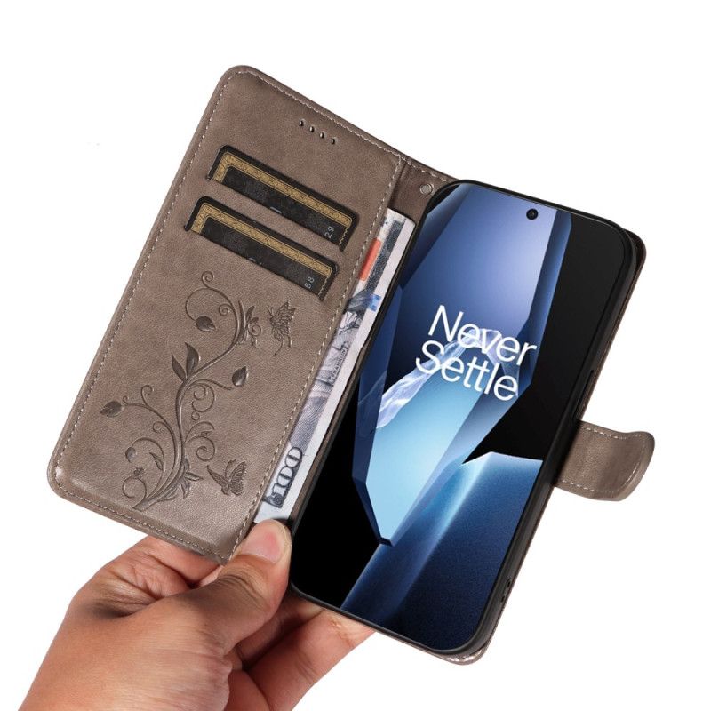 Skórzany Futerał Oneplus 13r Etui Na Telefon Pasek Z Kwiatowym Wzorem