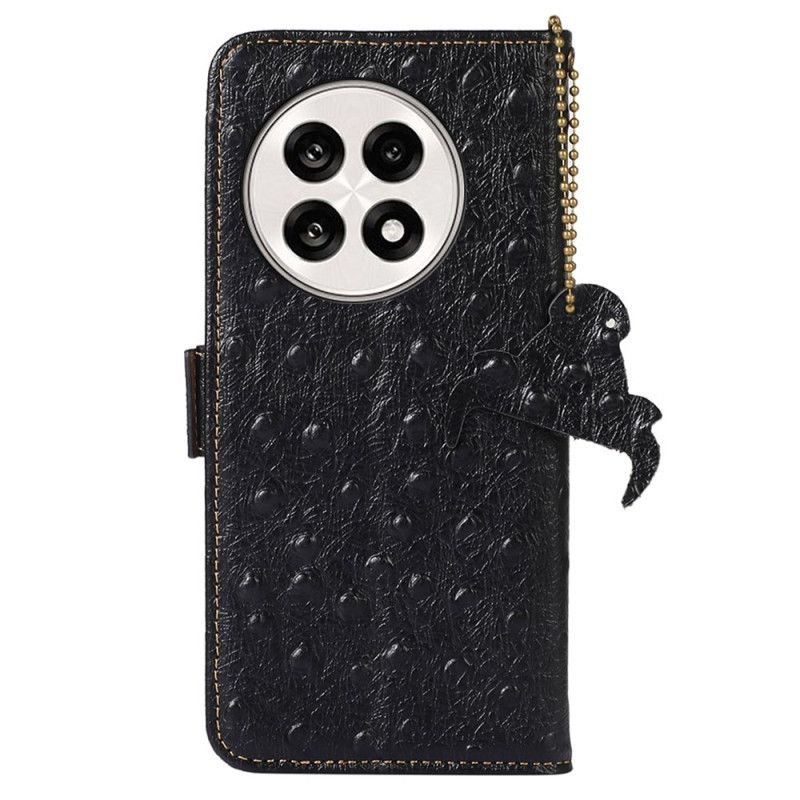 Skórzany Futerał Oneplus 13r Etui Na Telefon Skóra O Fakturze Strusia Blokująca Rfid