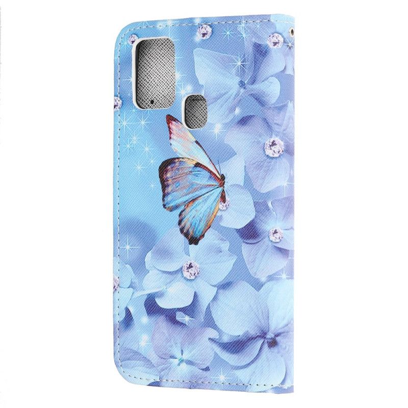 Etui Folio OnePlus Nord N10 Motyle Diamenty Ze Stringami