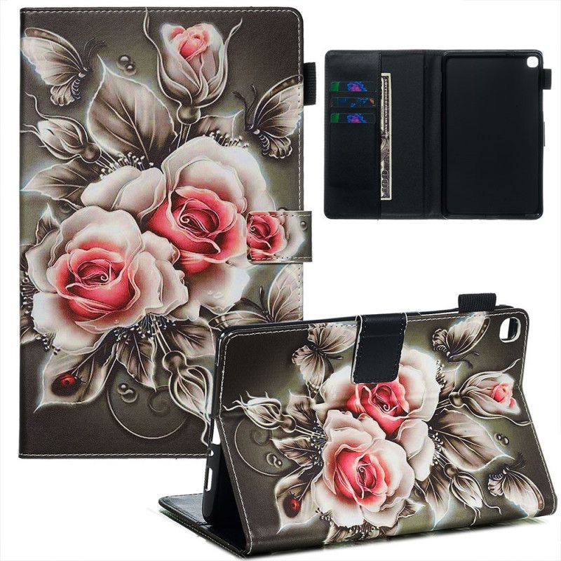 Skórzany Futerał Samsung Galaxy Tab A 8" (2019) Etui na Telefon Ciemne Kwiaty
