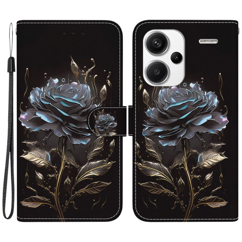 Etui Folio Xiaomi Redmi Note 13 Pro Plus 5g CZarna Róża Z Paskiem Etui Ochronne
