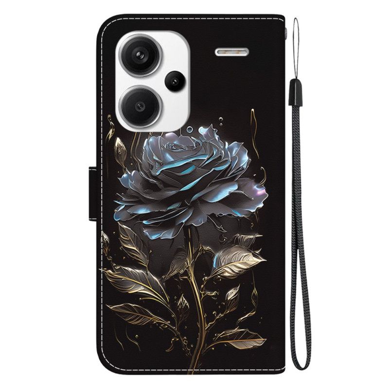 Etui Folio Xiaomi Redmi Note 13 Pro Plus 5g CZarna Róża Z Paskiem Etui Ochronne