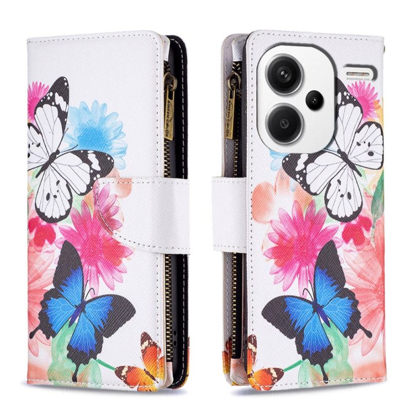 Skórzany Futerał Xiaomi Redmi Note 13 Pro Plus 5g Etui Na Telefon Portfel Z Dwoma Motylami