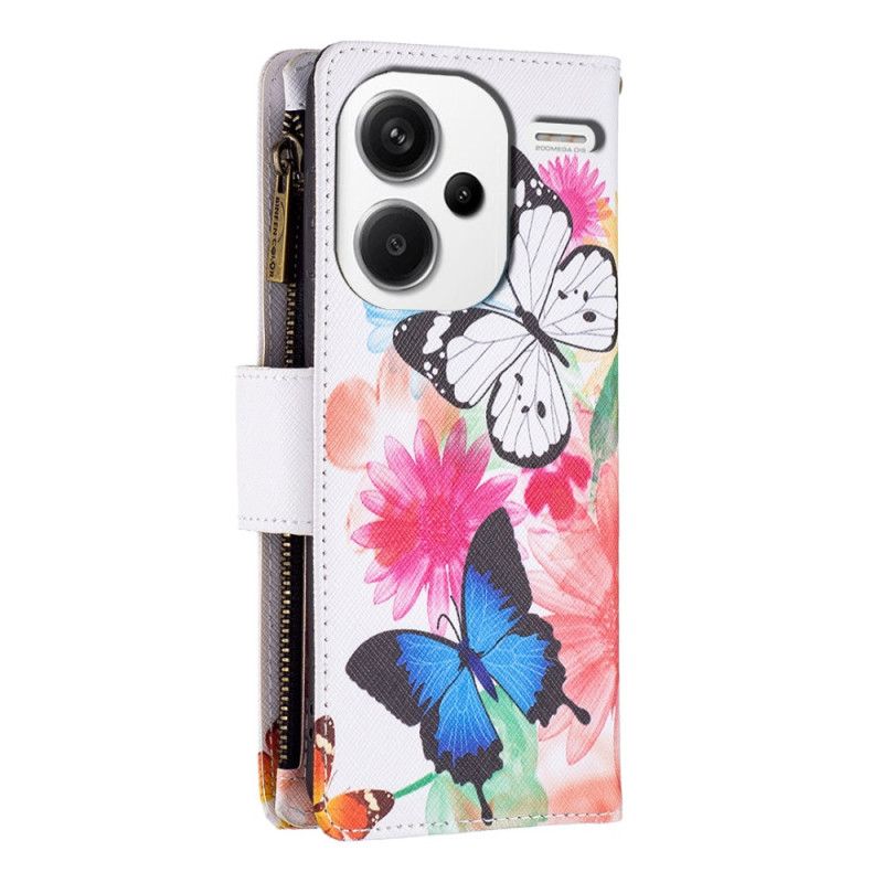 Skórzany Futerał Xiaomi Redmi Note 13 Pro Plus 5g Etui Na Telefon Portfel Z Dwoma Motylami