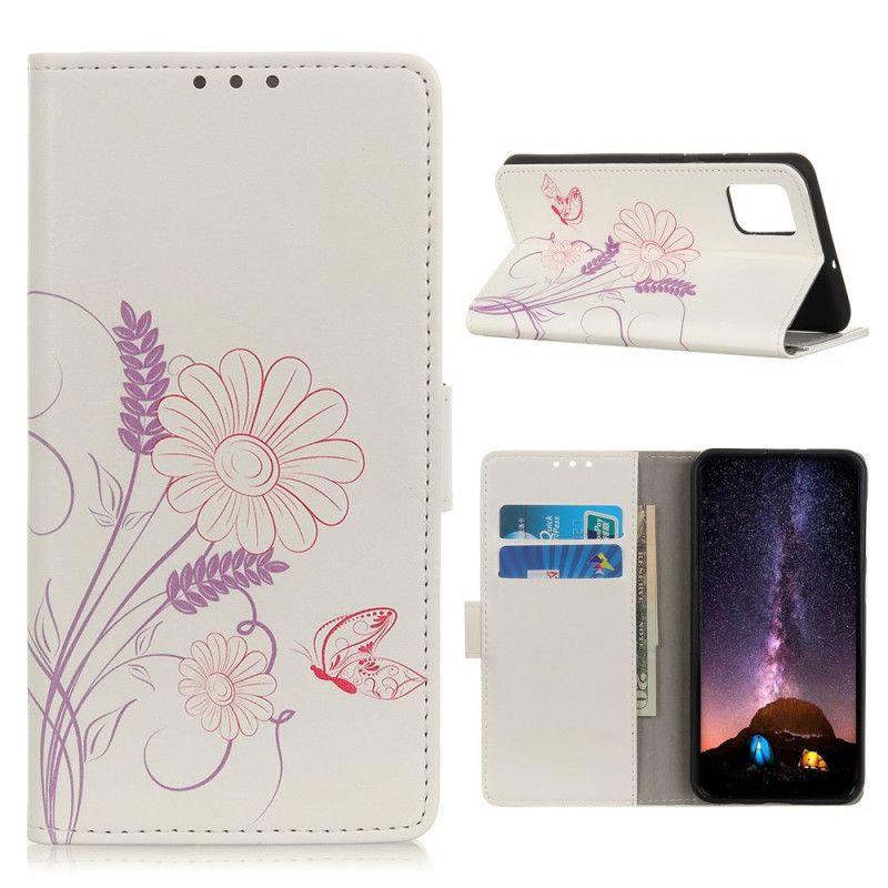 Etui Folio Samsung Galaxy S20 FE Rysowanie Motyli I Kwiatów Etui Ochronne