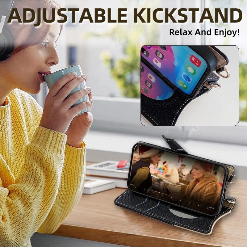 Etui Folio Do Realme C71 Dwukolorowy Portfel Z Lusterkiem I Paskiem Na Ramię