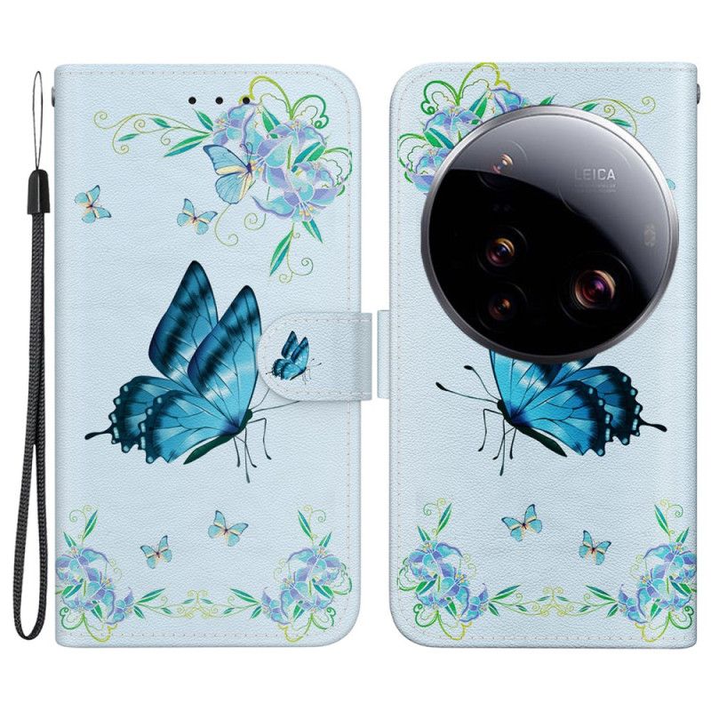 Etui Folio Xiaomi 15 Ultra Niebieski Motyl I Kwiaty Etui Ochronne