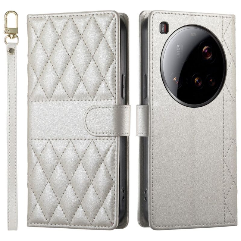 Etui Folio Xiaomi 15 Ultra Pikowany Z Paskiem I Paskiem Na Ramię