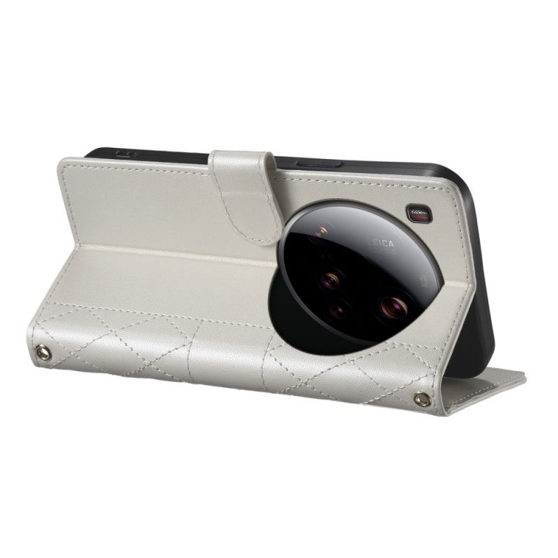 Etui Folio Xiaomi 15 Ultra Pikowany Z Paskiem I Paskiem Na Ramię