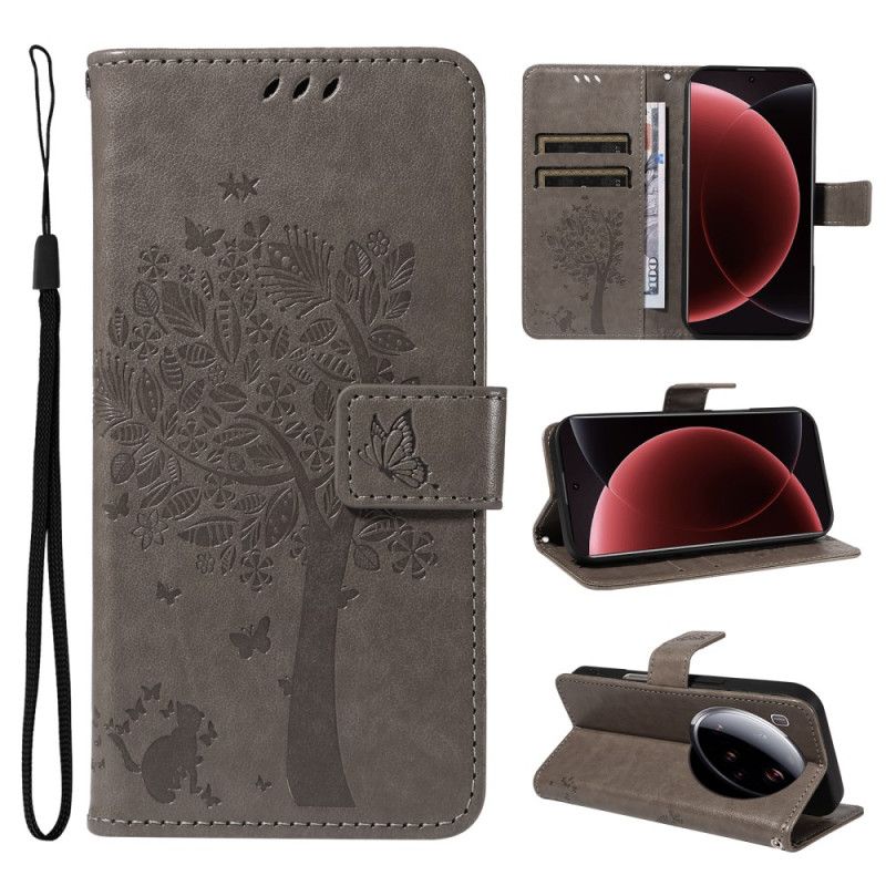 Skórzany Futerał Xiaomi 15 Ultra Etui Na Telefon Drzewko Dla Kota
