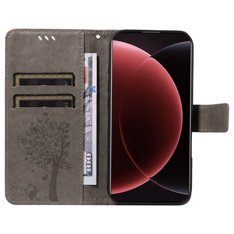 Skórzany Futerał Xiaomi 15 Ultra Etui Na Telefon Drzewko Dla Kota