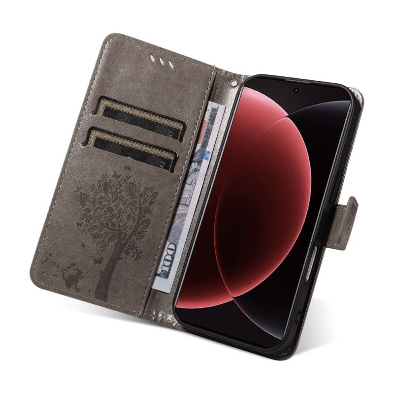 Skórzany Futerał Xiaomi 15 Ultra Etui Na Telefon Drzewko Dla Kota