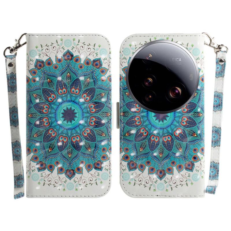 Skórzany Futerał Xiaomi 15 Ultra Etui Na Telefon Zielona Mandala Ze Smyczką