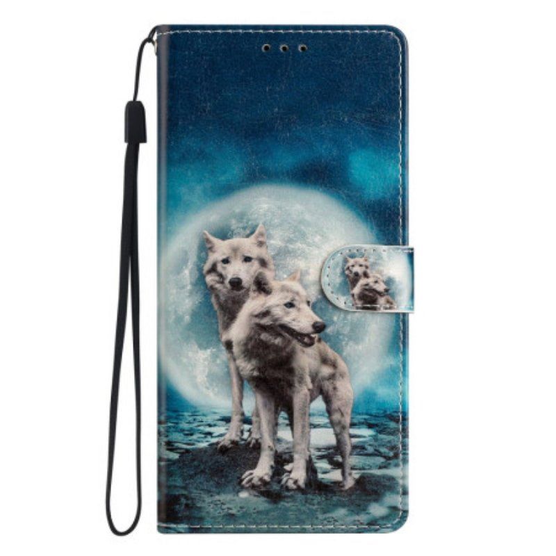 Etui Folio do Oppo Reno 8 z Łańcuch Smycz Wilk