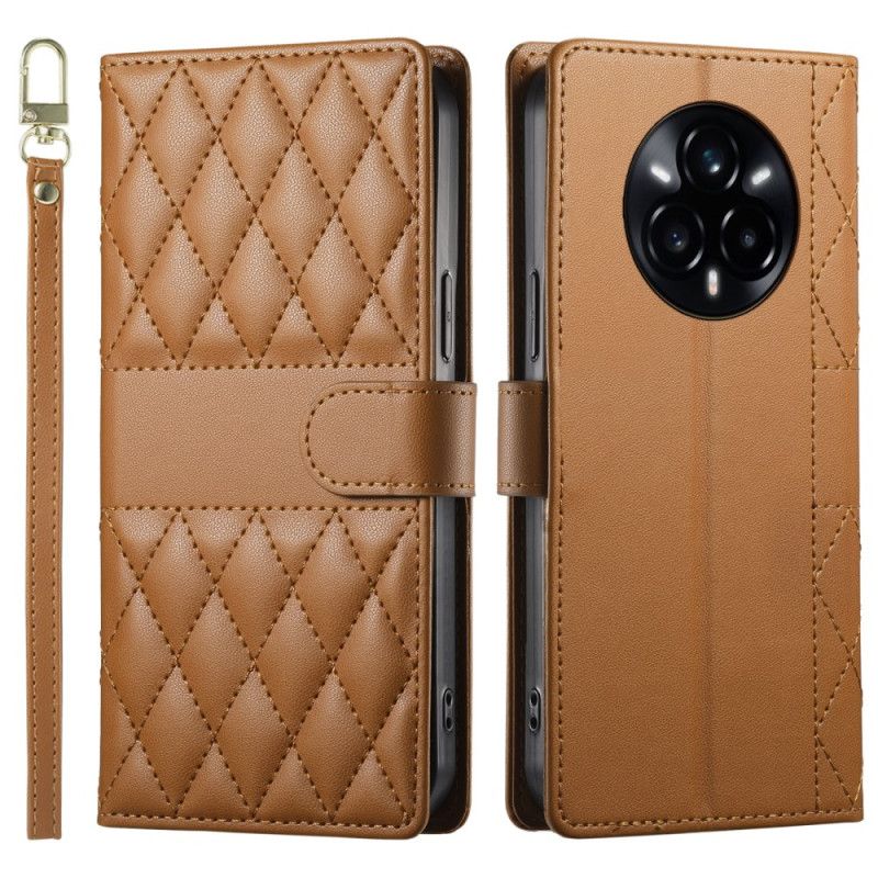 Etui Folio Realme 14 Pro Plus 5g Pikowany Z Paskiem I Paskiem Na Ramię Etui Ochronne