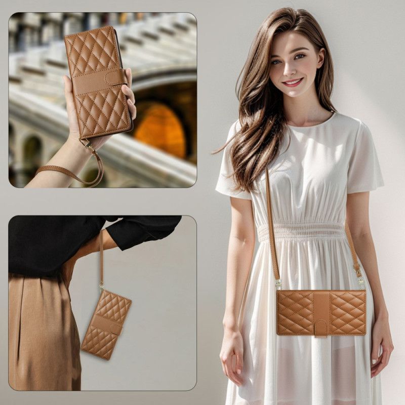 Etui Folio Realme 14 Pro Plus 5g Pikowany Z Paskiem I Paskiem Na Ramię Etui Ochronne