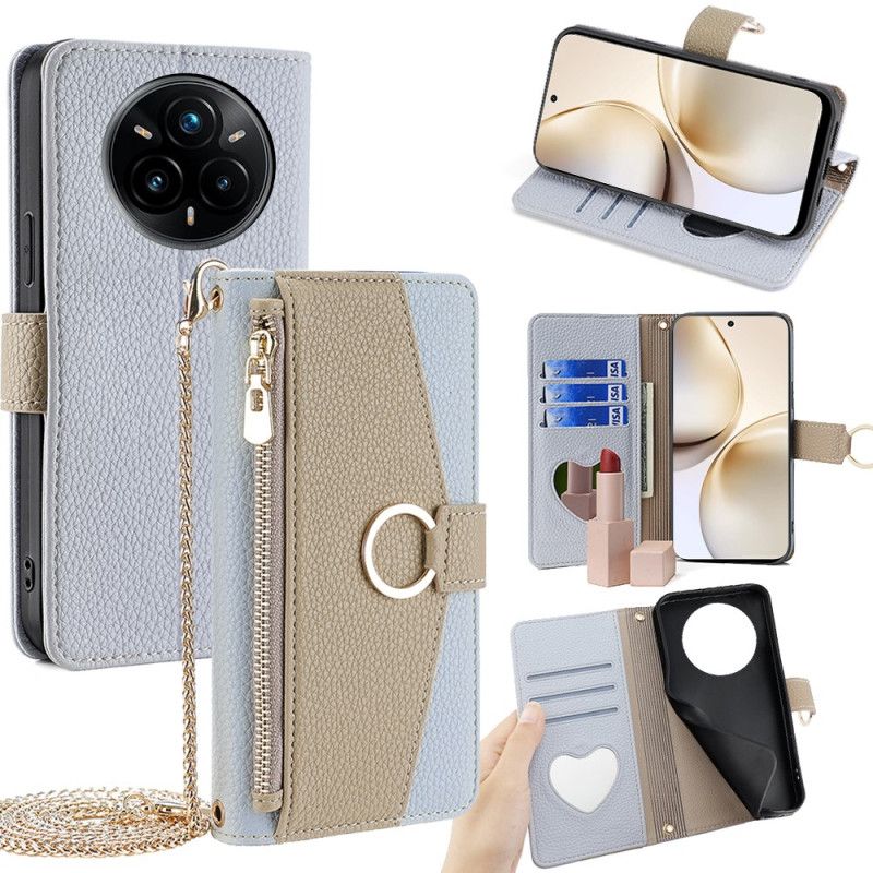 Skórzany Futerał Realme 14 Pro Plus 5g Etui Na Telefon Dwukolorowy Z Lustrem I Paskiem Na Ramię